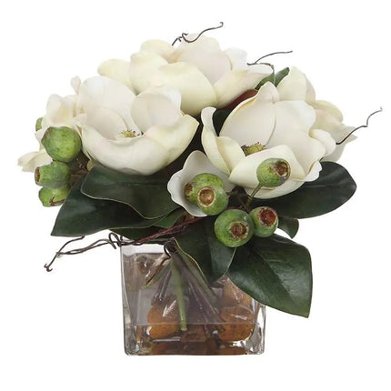 Uttermost Dobbins Magnolia 16" Wide Faux Flowers in Glass Vase Uttermost