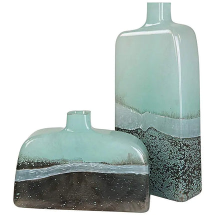 Uttermost Fuze 14" High Aqua and Bronze Glass Vases Set of 2 Uttermost