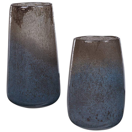 Uttermost Ione Light Blue and Taupe Glass Vases Set of 2 Uttermost