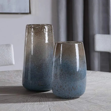 Uttermost Ione Light Blue and Taupe Glass Vases Set of 2 Uttermost