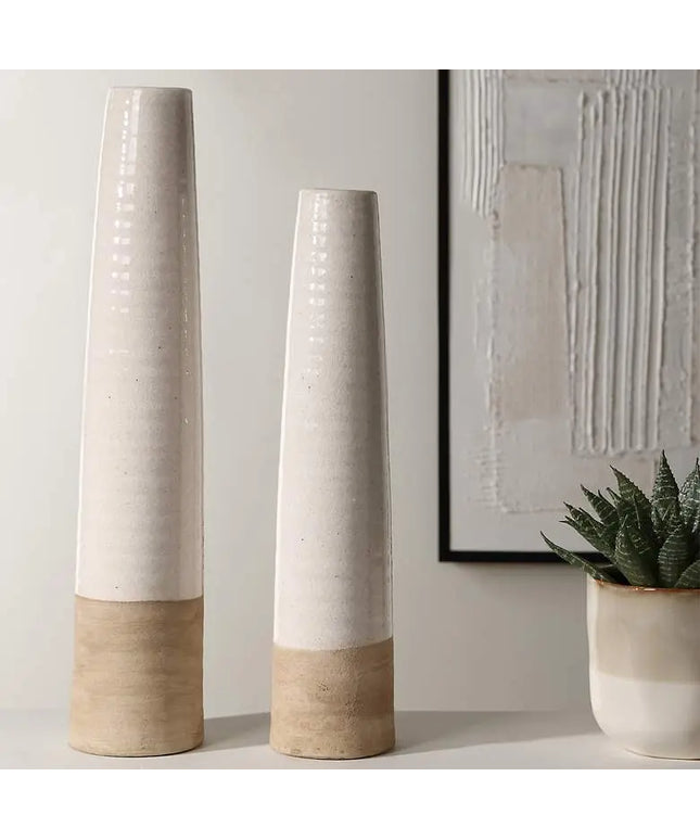 Uttermost Ivory Sands 23" High White Ceramic Vases Set of 2 Uttermost