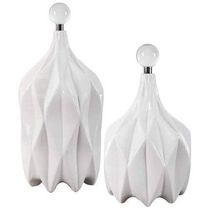 Uttermost Klara Glossy White Ceramic Bottles Set of 2 Uttermost