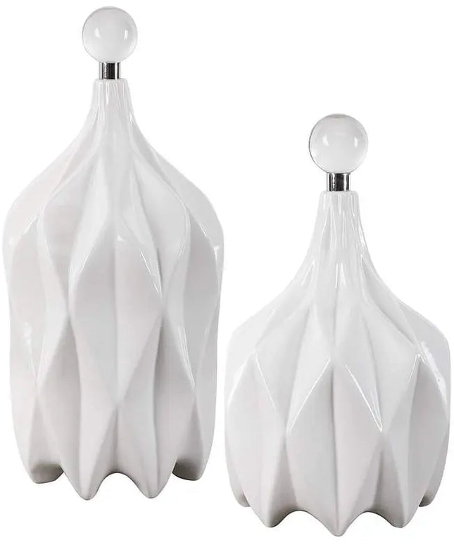 Uttermost Klara Glossy White Ceramic Bottles Set of 2 Uttermost
