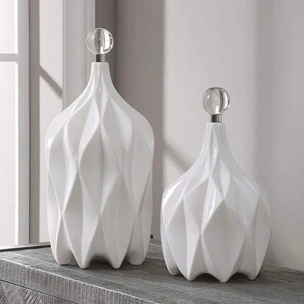 Uttermost Klara Glossy White Ceramic Bottles Set of 2 Uttermost