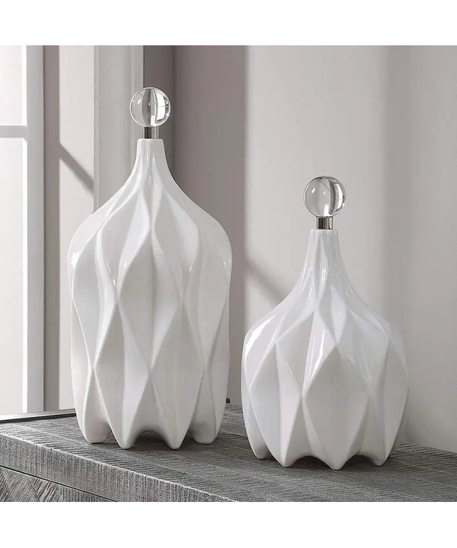 Uttermost Klara Glossy White Ceramic Bottles Set of 2 Uttermost