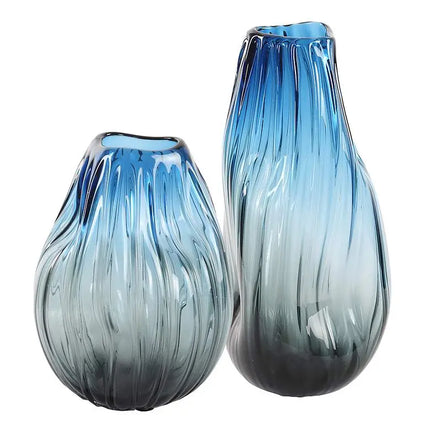 Uttermost Midnight Horizon Ombre Blue 2-Piece Glass Vase Set Uttermost