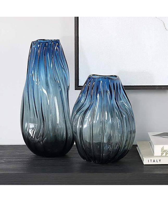 Uttermost Midnight Horizon Ombre Blue 2-Piece Glass Vase Set Uttermost