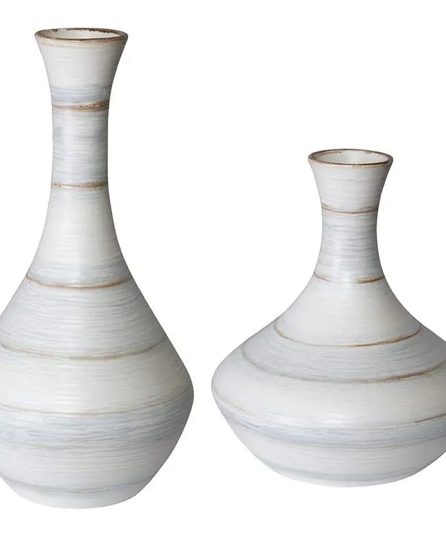 Uttermost Potter Striped Ivory Blue Ceramic Vases Set of 2 Uttermost