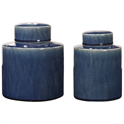 Uttermost Saniya Saphhire Blue Ceramic Containers Set of 2 Uttermost