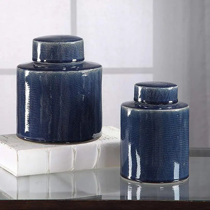 Uttermost Saniya Saphhire Blue Ceramic Containers Set of 2 Uttermost