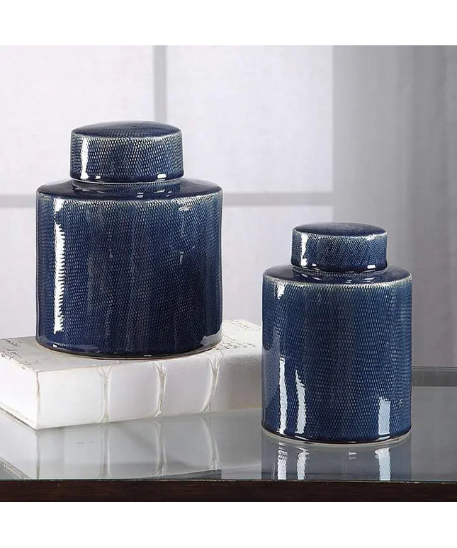 Uttermost Saniya Saphhire Blue Ceramic Containers Set of 2 Uttermost