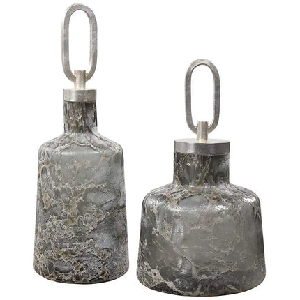 Uttermost Storm Charcoal Taupe Silver Glass Bottles Set of 2 Uttermost