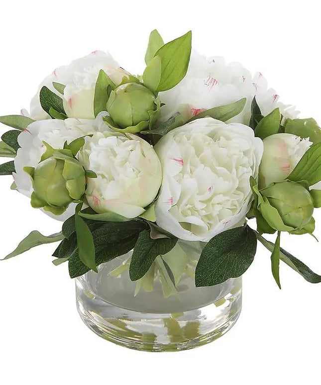 Uttermost White Garden Peony 10" Wide Faux Flowers in Vase Uttermost