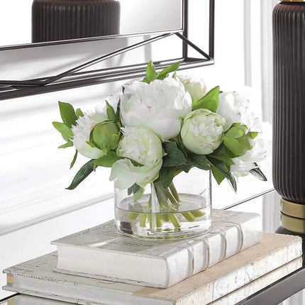 Uttermost White Garden Peony 10" Wide Faux Flowers in Vase Uttermost