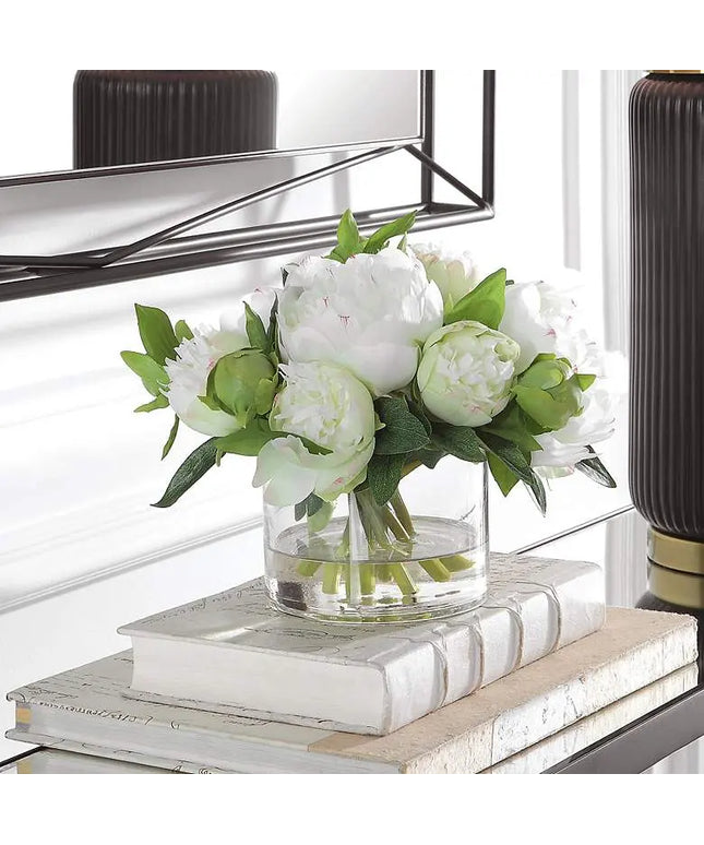 Uttermost White Garden Peony 10" Wide Faux Flowers in Vase Uttermost