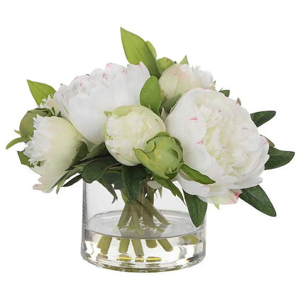 Uttermost White Garden Peony 10" Wide Faux Flowers in Vase Uttermost