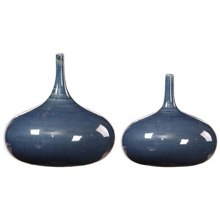 Uttermost Zayan 9" Wide Blue Ceramic Vases Set of 2 Uttermost