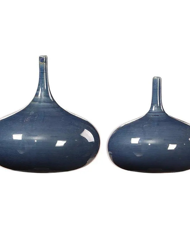 Uttermost Zayan 9" Wide Blue Ceramic Vases Set of 2 Uttermost