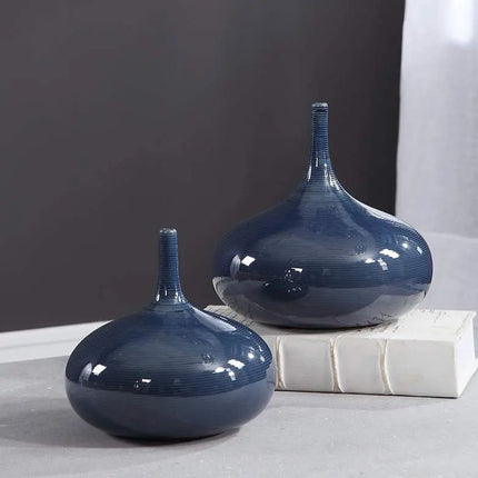 Uttermost Zayan 9" Wide Blue Ceramic Vases Set of 2 Uttermost