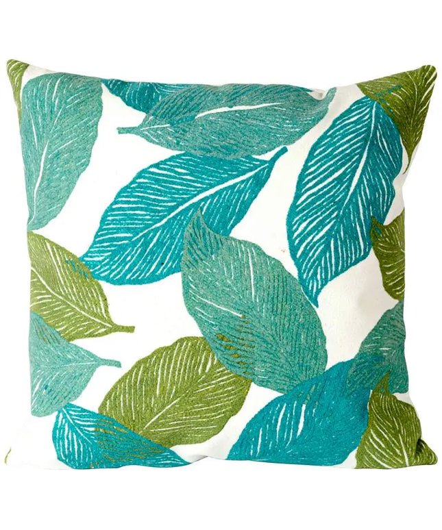 Visions I Mystic Leaf Aqua 20" Square Indoor-Outdoor Pillow Vision