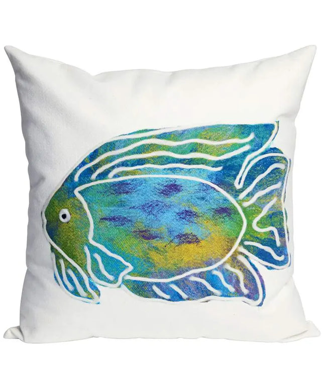 Visions II Batik Fish Aqua 20" Square Indoor-Outdoor Pillow Vision