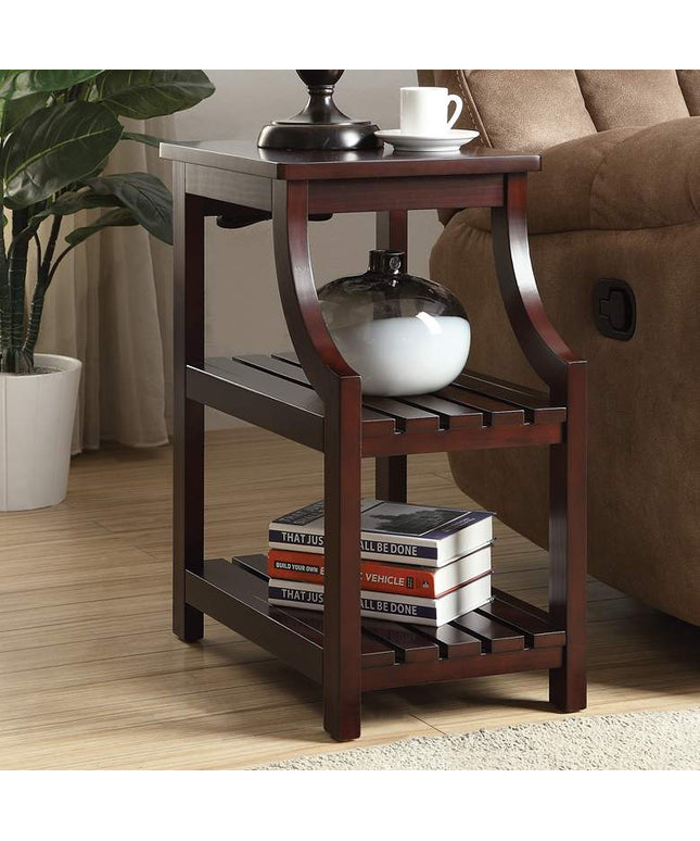 Wasaki 13" Wide Espresso 2-Shelf Wood Side Table with USB