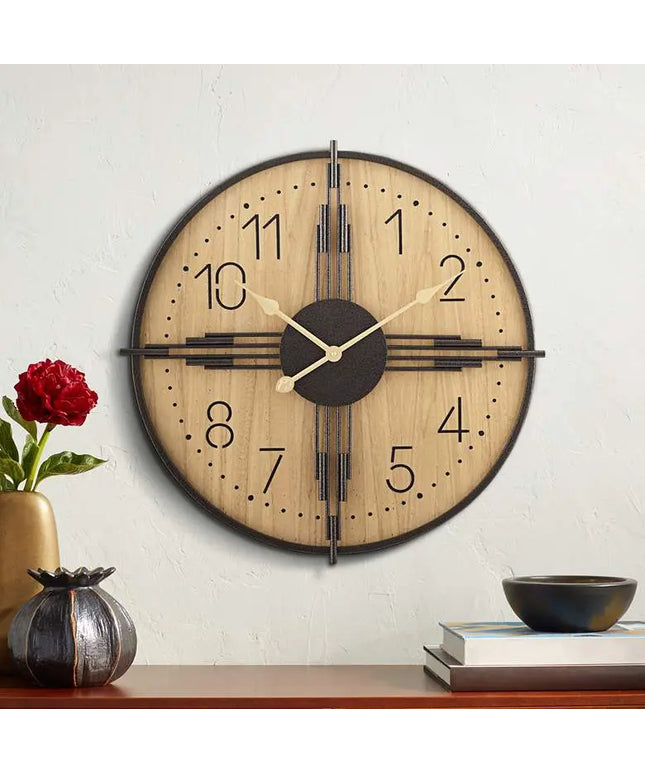 York 23.5" Round Matte Wood Antique Bronze Battery Powered Wall Clock