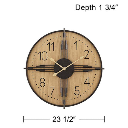 York 23.5" Round Matte Wood Antique Bronze Battery Powered Wall Clock Clock