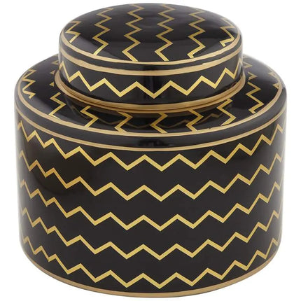 Zig Zag Black and Gold 7" High Decorative Jar with Lid Studio 55D
