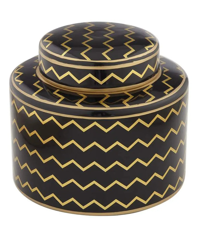 Zig Zag Black and Gold 7" High Decorative Jar with Lid Studio 55D