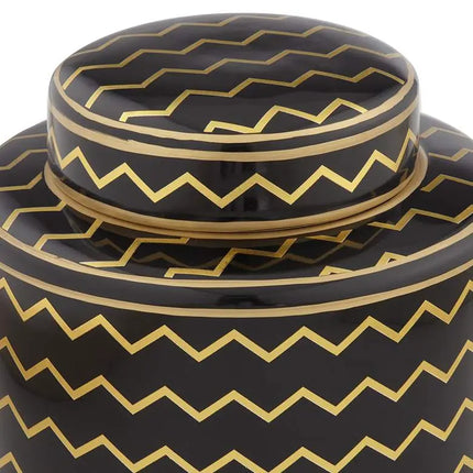 Zig Zag Black and Gold 7" High Decorative Jar with Lid Studio 55D