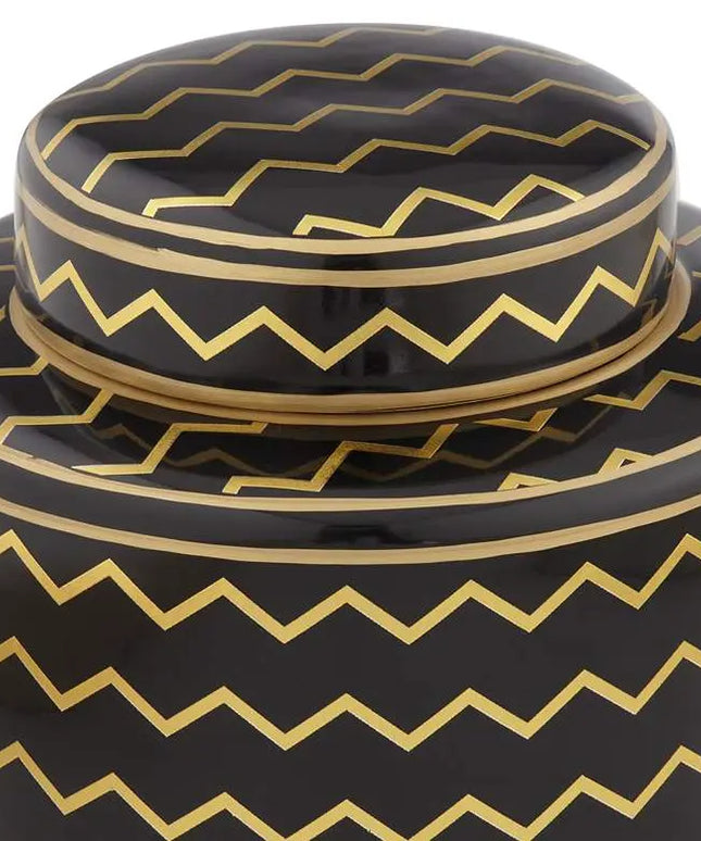 Zig Zag Black and Gold 7" High Decorative Jar with Lid Studio 55D