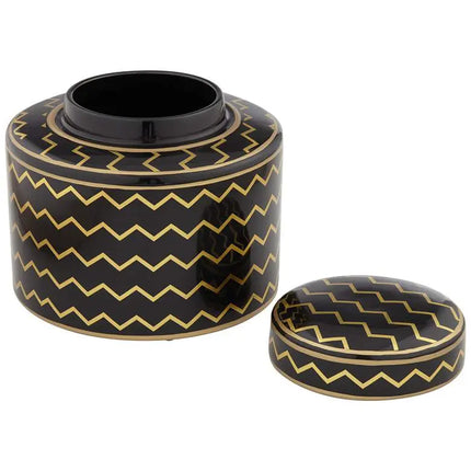 Zig Zag Black and Gold 7" High Decorative Jar with Lid Studio 55D