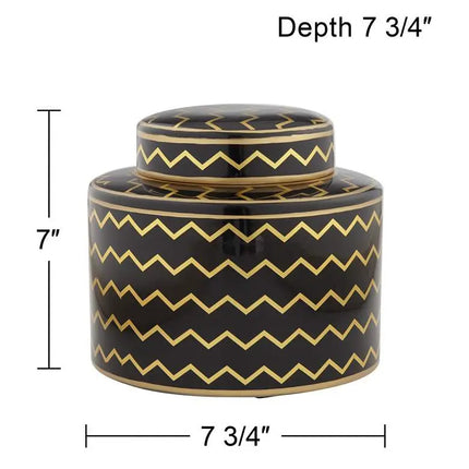 Zig Zag Black and Gold 7" High Decorative Jar with Lid Studio 55D